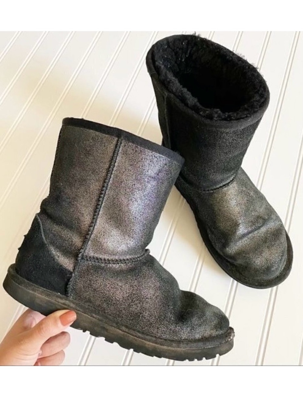 Ugg Boots Size 5 Black K Classic Short Glitter Shimmer Wintercore Vibe Cozy Warm